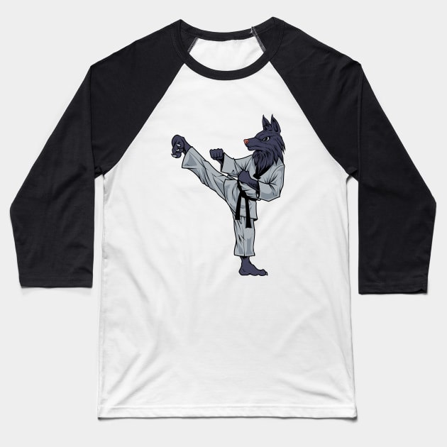 Cartoon Wolf does Tang Soo Do Baseball T-Shirt by Modern Medieval Design